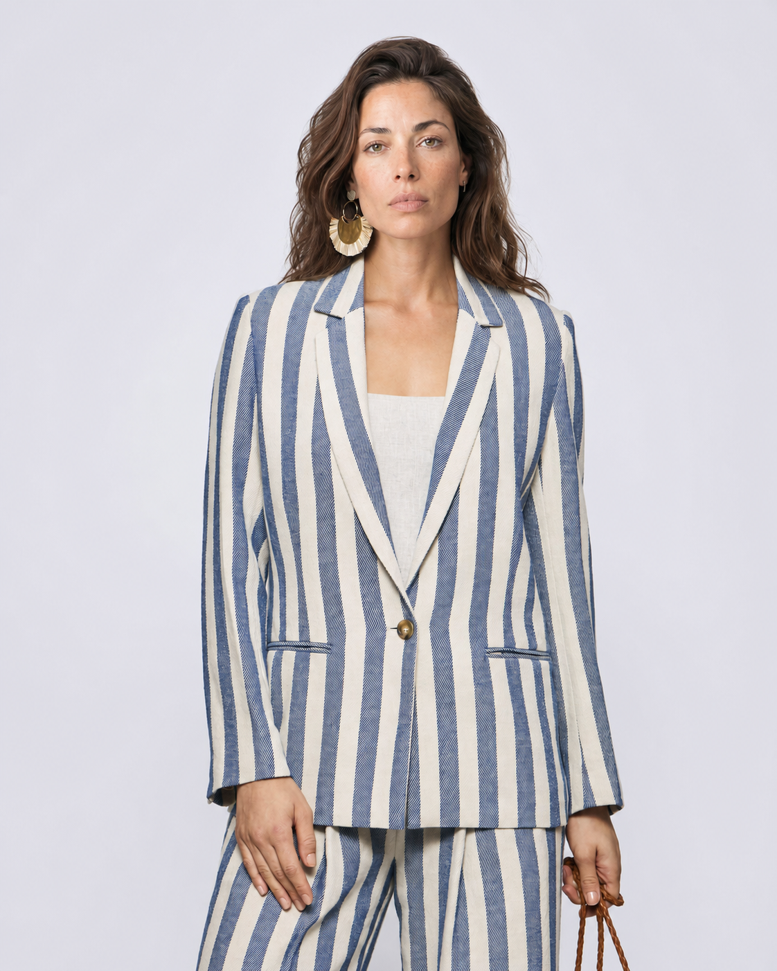 Blazer Clara Rayas Anchas Azul - Azul Beige / 36