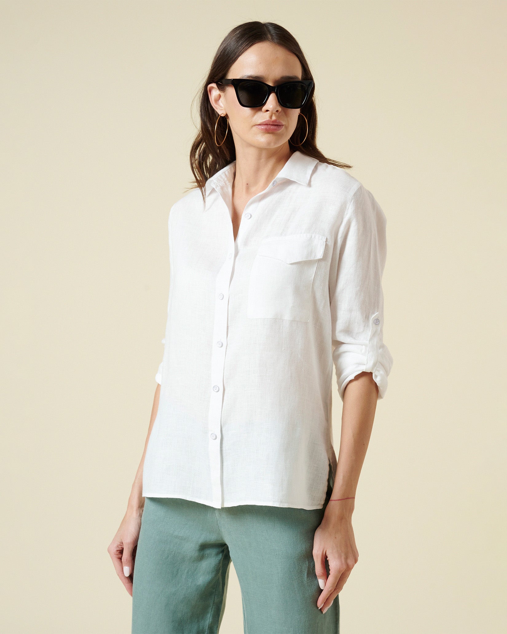 Camisa Lisa Sahariana Un Bolsillo Vintage Lino Saville Row