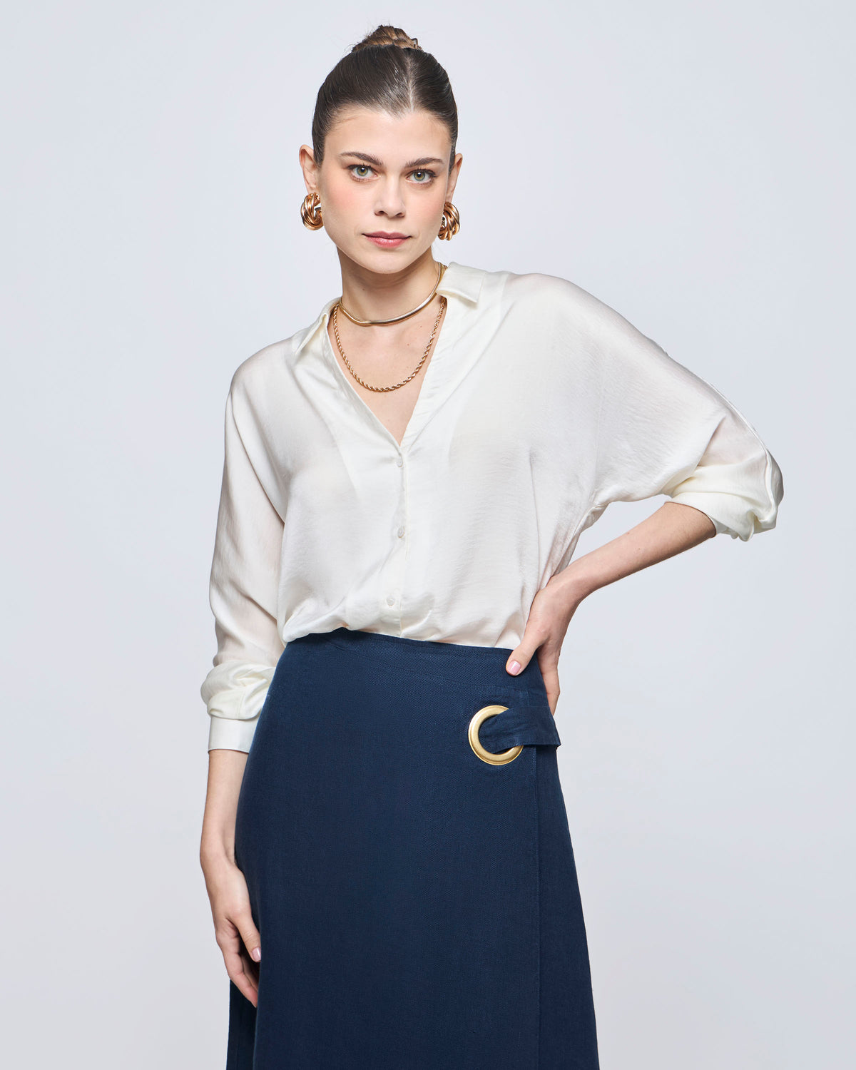 Blusa Eulogia Sin Hombros Fluída - Ecru / XS