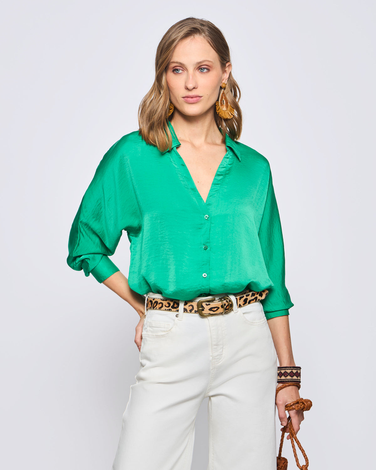Blusa Eulogia Sin Hombros Fluída - Verde / XS