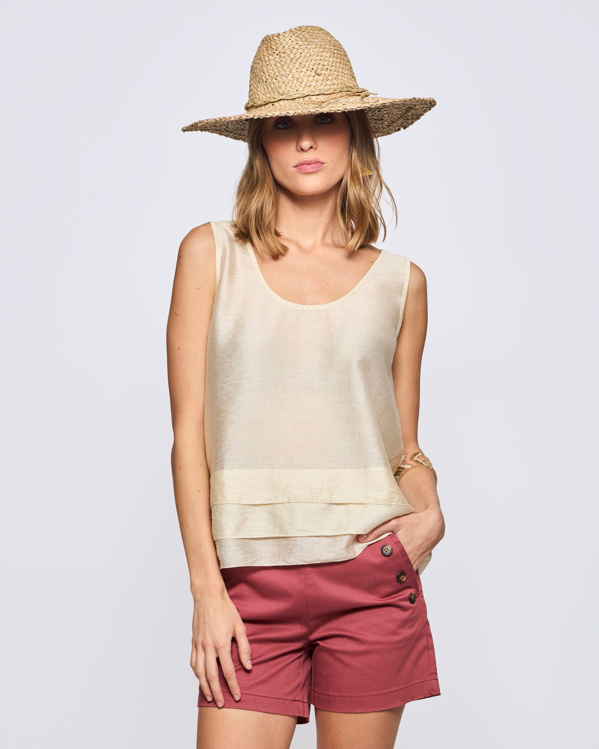 Blusa Sin Manga Pliegues Botttom