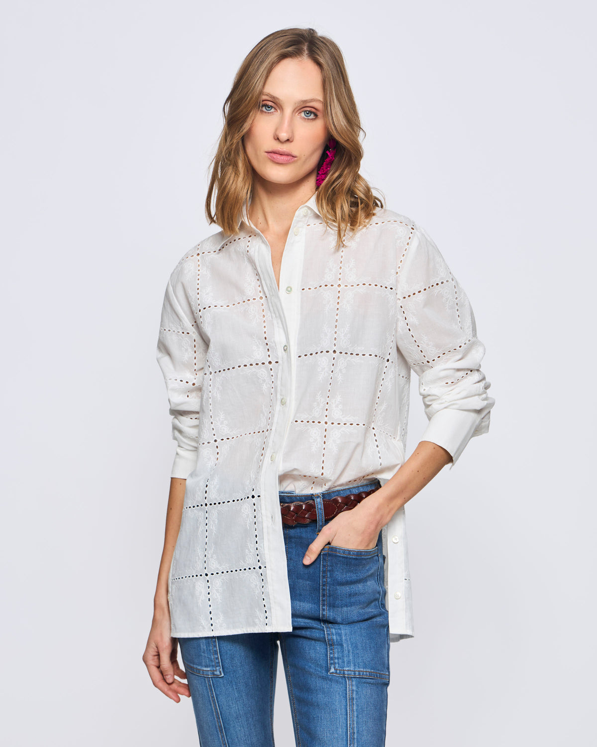 Camisa Manga Larga Broderie Patchwork Look
