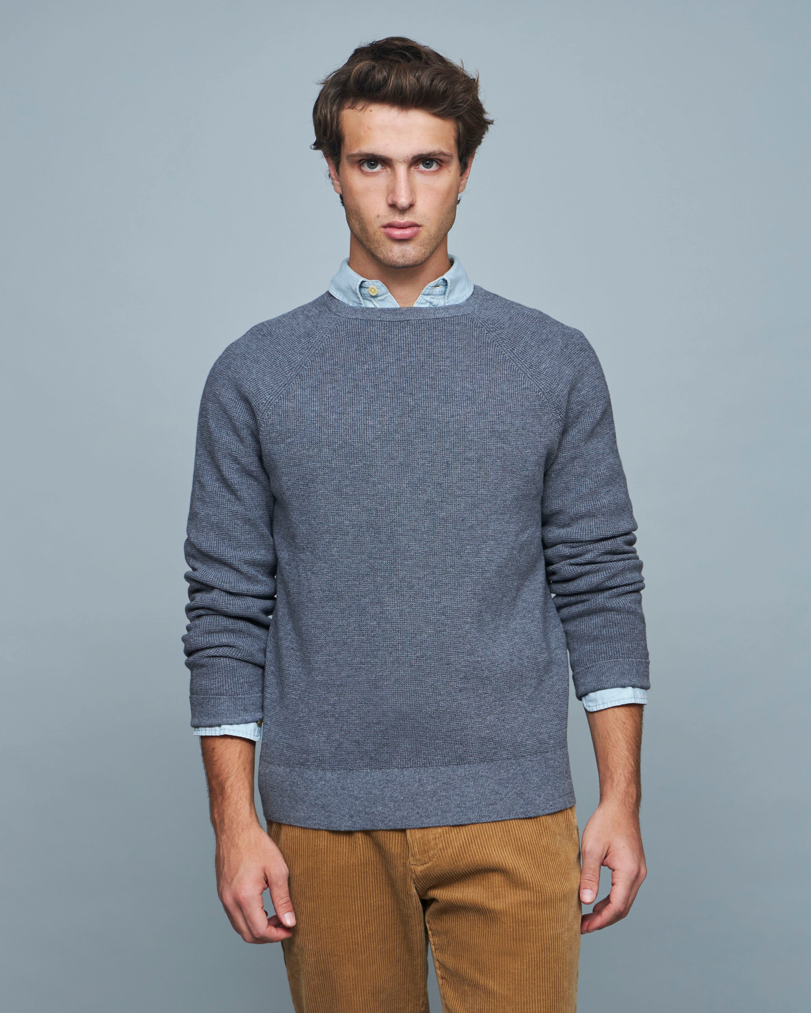 Sweater Liso Cuello Redondo Waffle Lana Merino Algodón – Saville Row