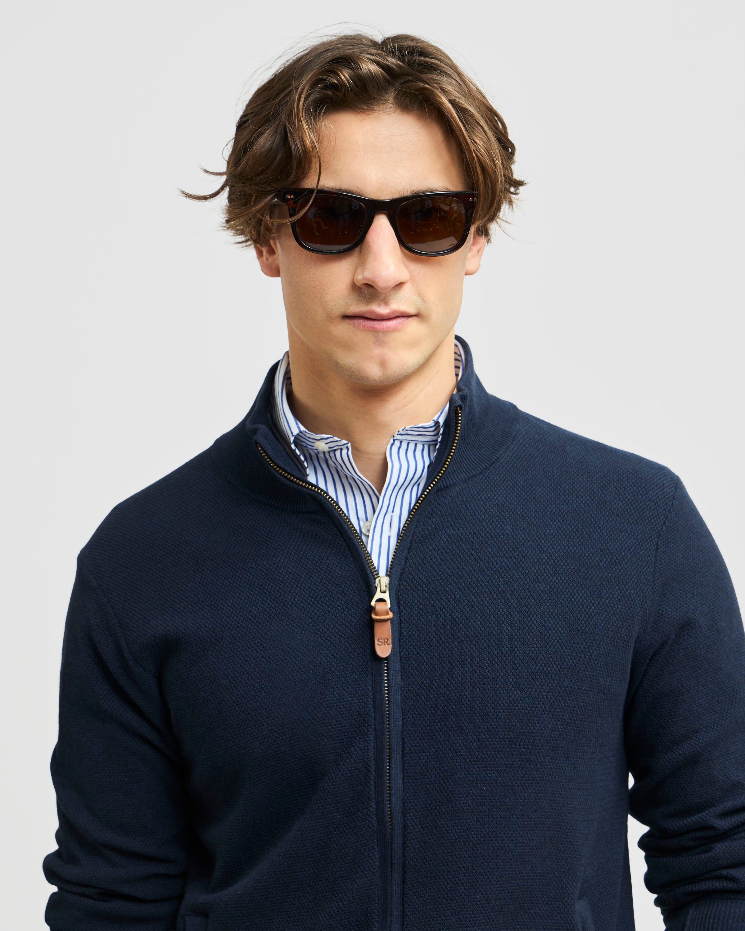 Sweater Clásico Full Zipper Bolsillos Manga Larga Pima – Saville Row