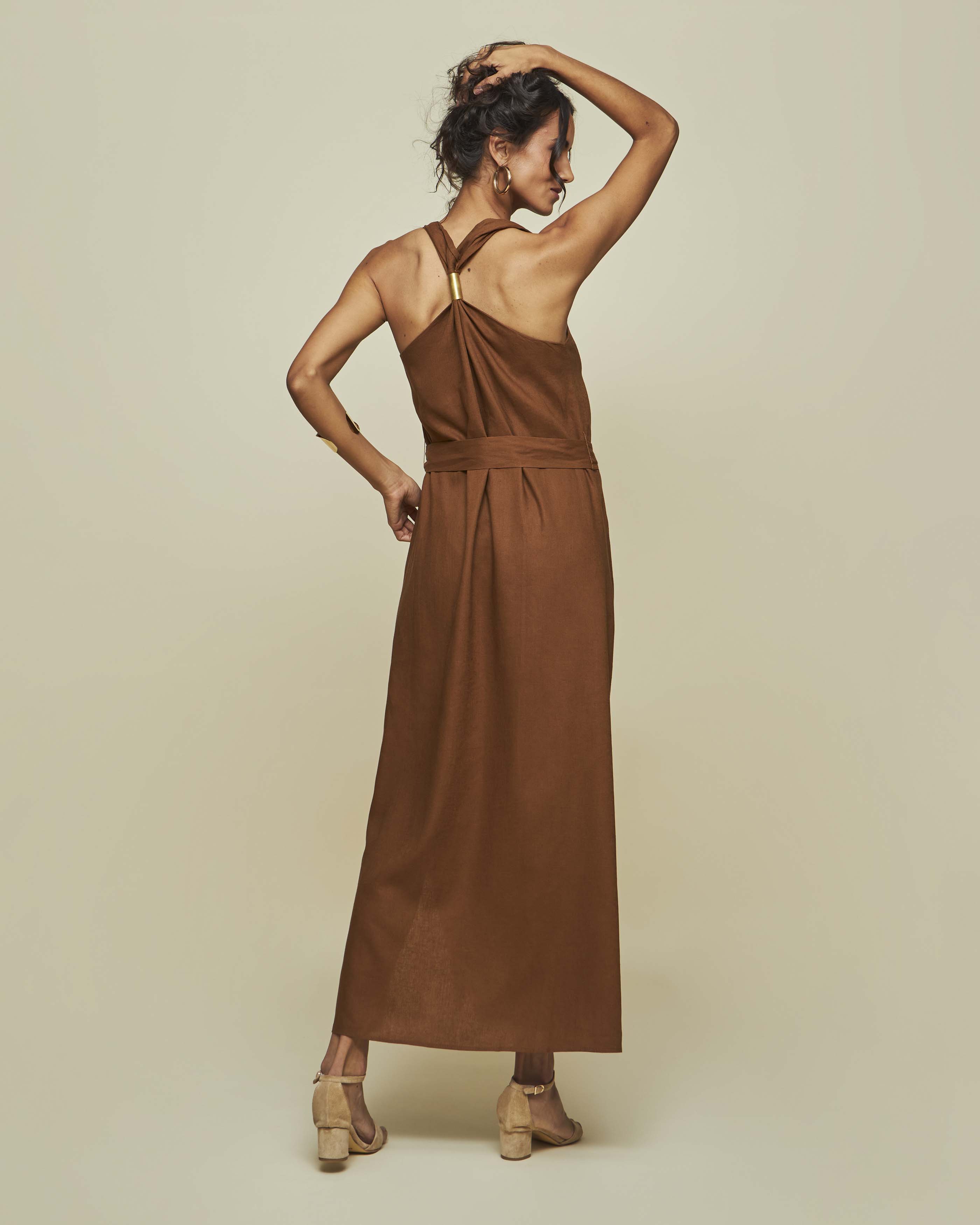 Vestido Sin Manga Tirantes Amarra Lino Viscosa